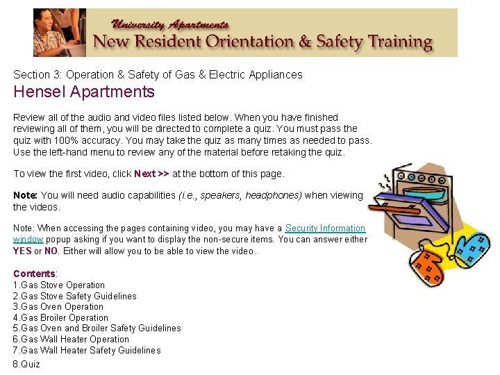 Section 3: Operation & Safety of Gas & Electric Appliances Hensel Apartments Review all
