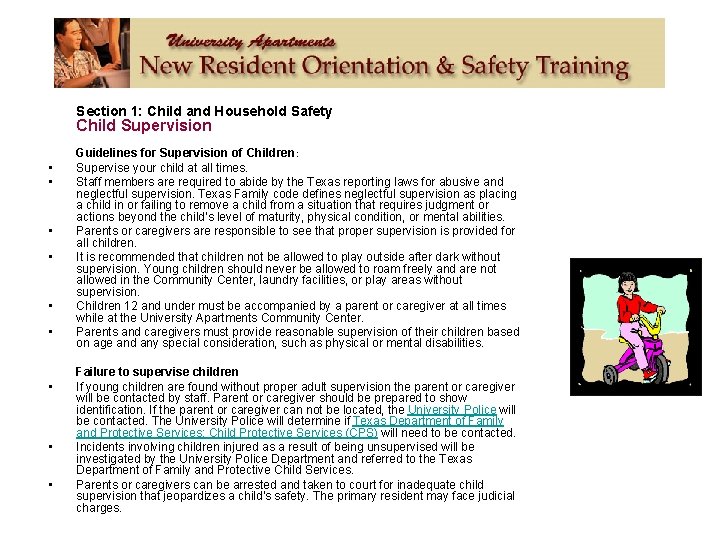 Section 1: Child and Household Safety Child Supervision • • • Guidelines for Supervision