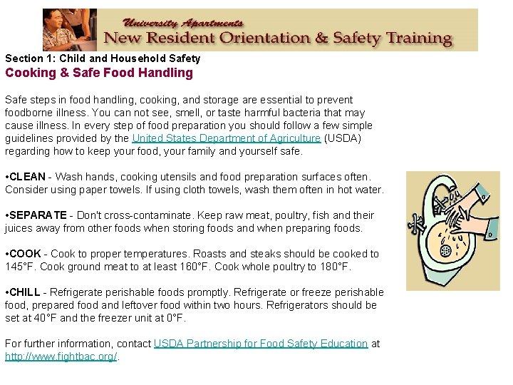 Section 1: Child and Household Safety Cooking & Safe Food Handling Safe steps in