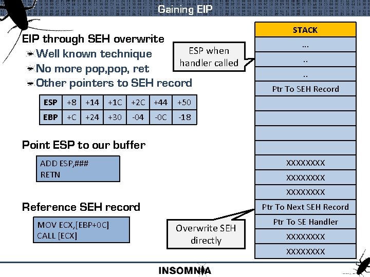 Gaining EIP through SEH overwrite ESP when Well known technique handler called No more