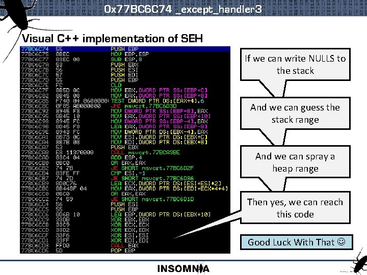 0 x 77 BC 6 C 74 _except_handler 3 Visual C++ implementation of SEH