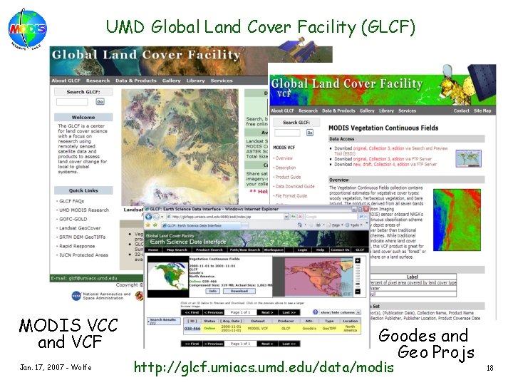 UMD Global Land Cover Facility (GLCF) MODIS VCC and VCF Jan. 17, 2007 -