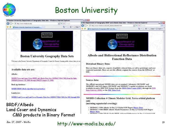 Boston University BRDF/Albedo Land Cover and Dynamics CMG products in Binary Format Jan. 17,
