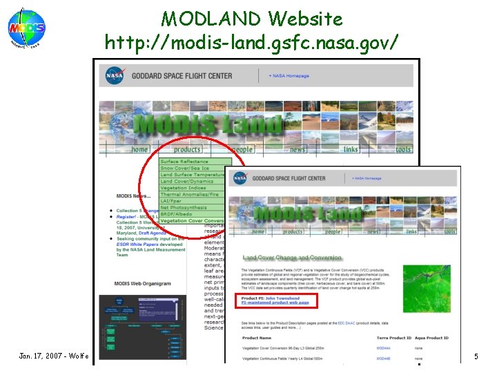 MODLAND Website http: //modis-land. gsfc. nasa. gov/ Jan. 17, 2007 - Wolfe 5 