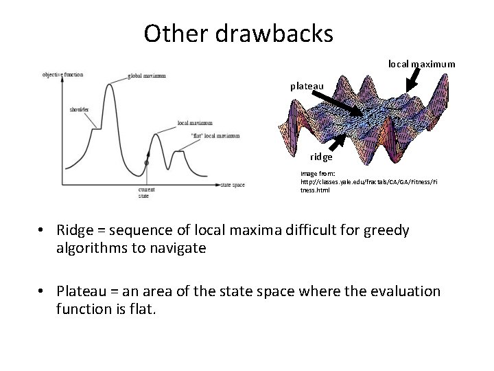 Other drawbacks local maximum plateau ridge Image from: http: //classes. yale. edu/fractals/CA/GA/Fitness/Fi tness. html