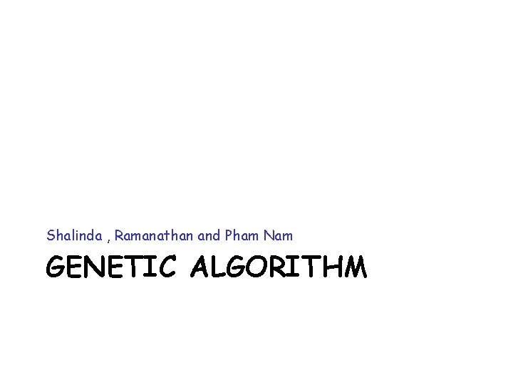 Shalinda , Ramanathan and Pham Nam GENETIC ALGORITHM 