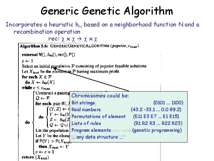 Generic Genetic Algorithm Incorporates a heuristic h. N based on a neighborhood function N