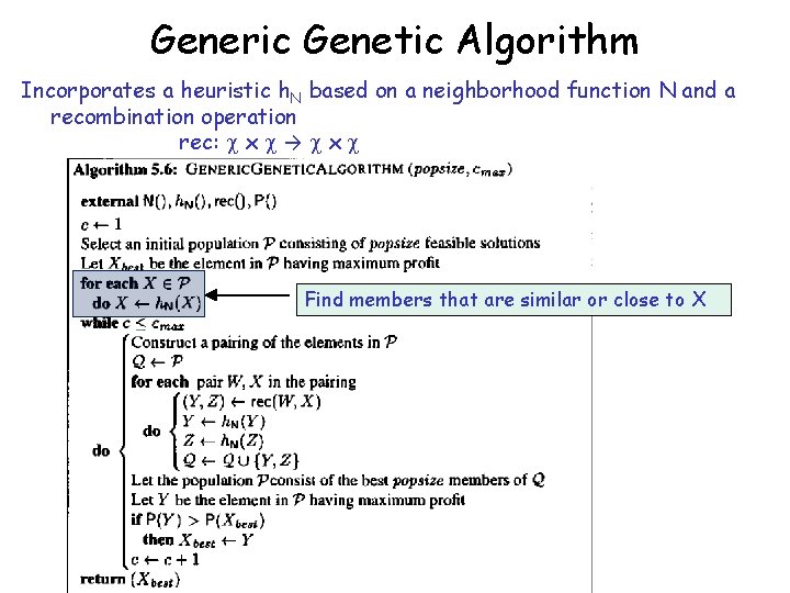 Generic Genetic Algorithm Incorporates a heuristic h. N based on a neighborhood function N