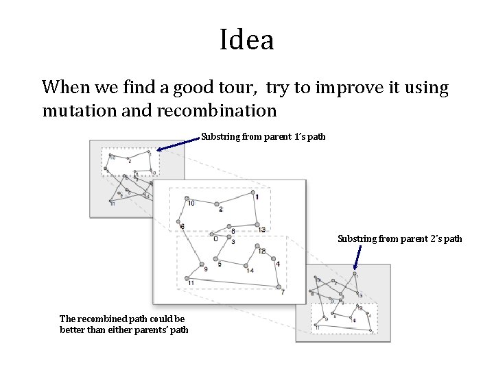 Idea When we find a good tour, try to improve it using mutation and