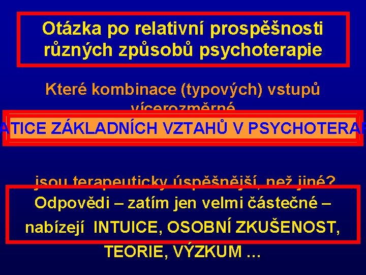 Otázka po relativní prospěšnosti různých způsobů psychoterapie Které kombinace (typových) vstupů vícerozměrné ATICE ZÁKLADNÍCH