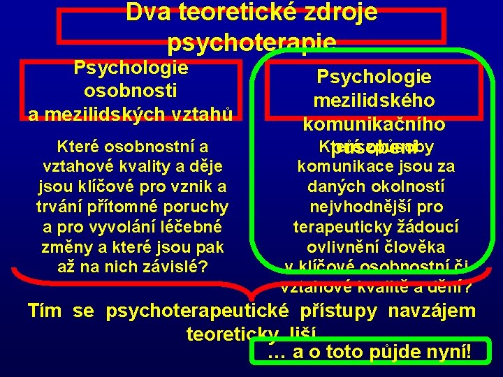 Dva teoretické zdroje psychoterapie Psychologie osobnosti a mezilidských vztahů Které osobnostní a vztahové kvality