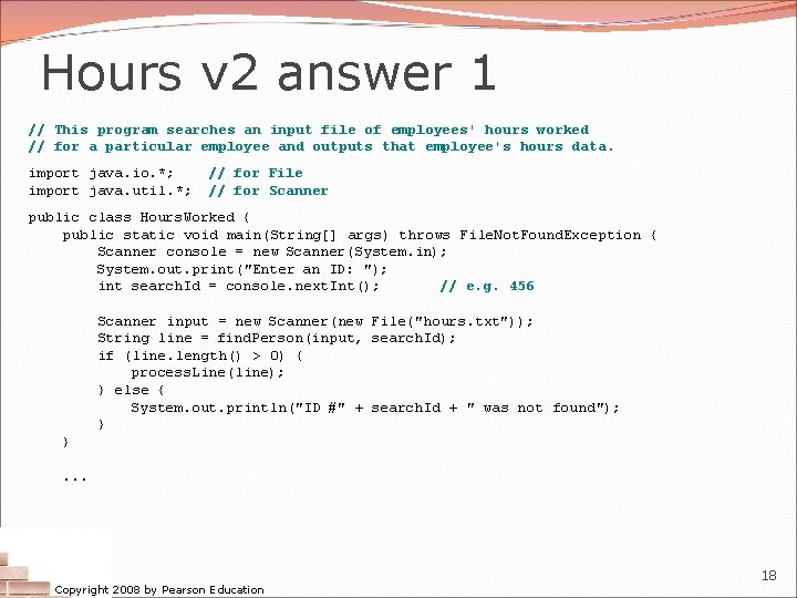 Hours v 2 answer 1 // This program searches an input file of employees'