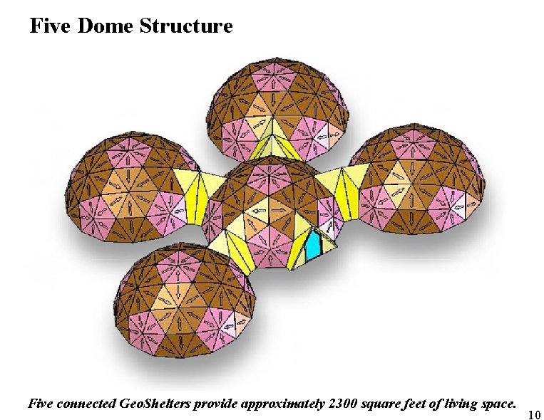 Five Dome Structure Five connected Geo. Shelters provide approximately 2300 square feet of living