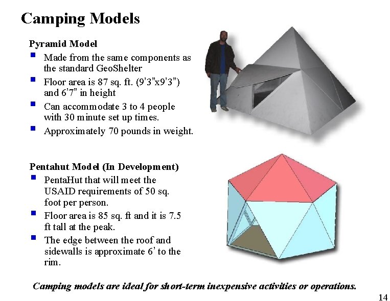 Camping Models Pyramid Model § Made from the same components as the standard Geo.
