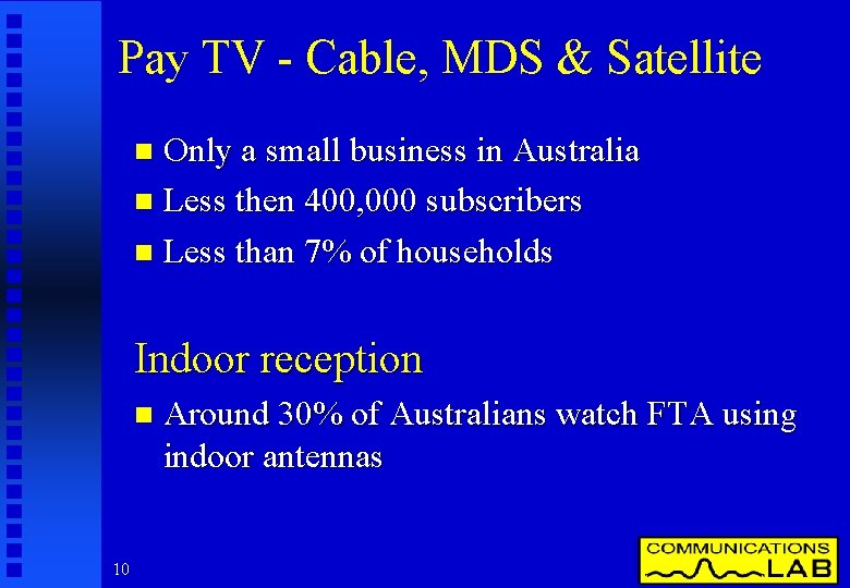Pay TV - Cable, MDS & Satellite Only a small business in Australia n
