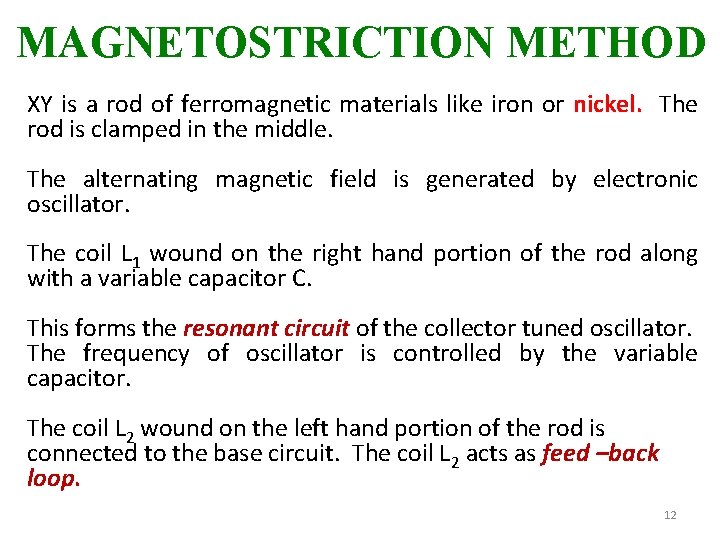 MAGNETOSTRICTION METHOD XY is a rod of ferromagnetic materials like iron or nickel. The