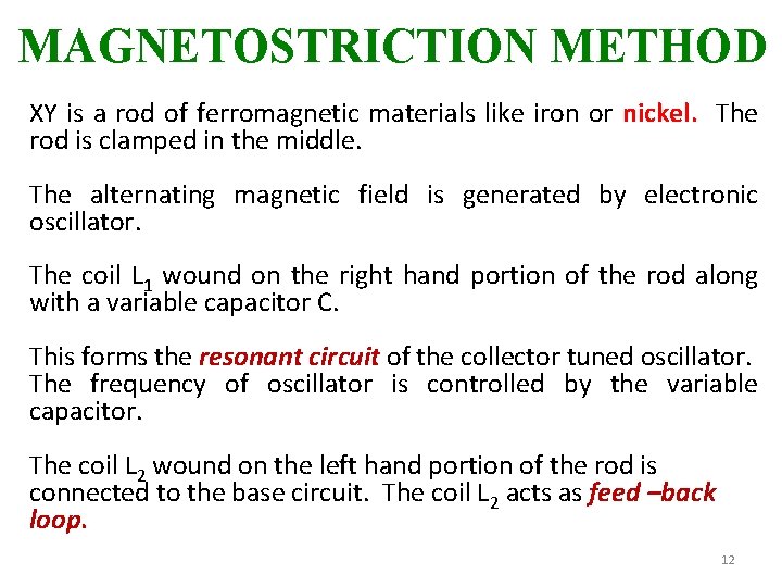 MAGNETOSTRICTION METHOD XY is a rod of ferromagnetic materials like iron or nickel. The