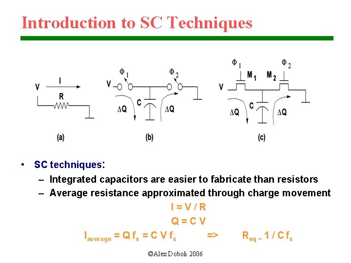 Introduction to SC Techniques • SC techniques: – Integrated capacitors are easier to fabricate