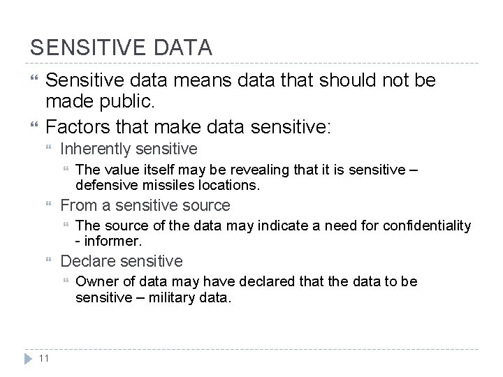 SENSITIVE DATA Sensitive data means data that should not be made public. Factors that