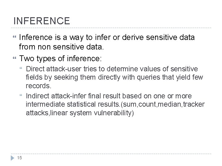 INFERENCE Inference is a way to infer or derive sensitive data from non sensitive