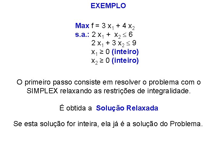 EXEMPLO Max f = 3 x 1 + 4 x 2 s. a. :