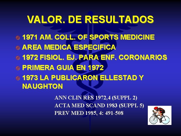 VALOR. DE RESULTADOS 1971 AM. COLL. OF SPORTS MEDICINE ¤ AREA MEDICA ESPECIFICA ¤