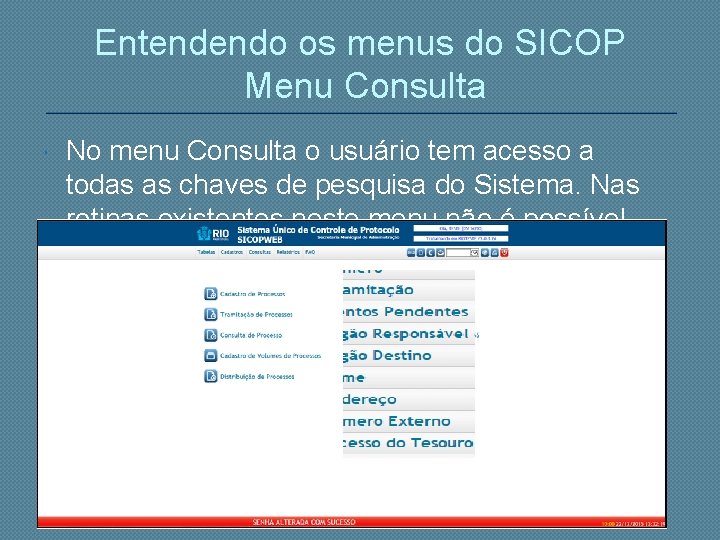 Entendendo os menus do SICOP Menu Consulta No menu Consulta o usuário tem acesso
