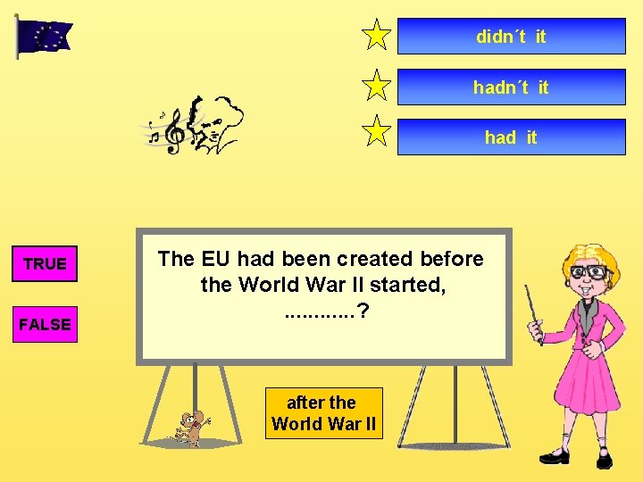 didn´t it had it TRUE FALSE The EU had been created before the World