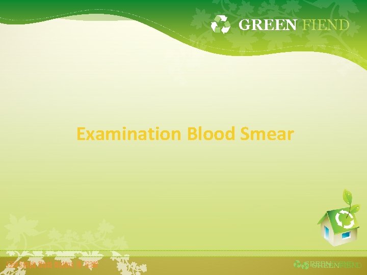 GREEN FIEND Examination Blood Smear 1234 Sample Street, Anytown, St. 12345 GREENFIEND 