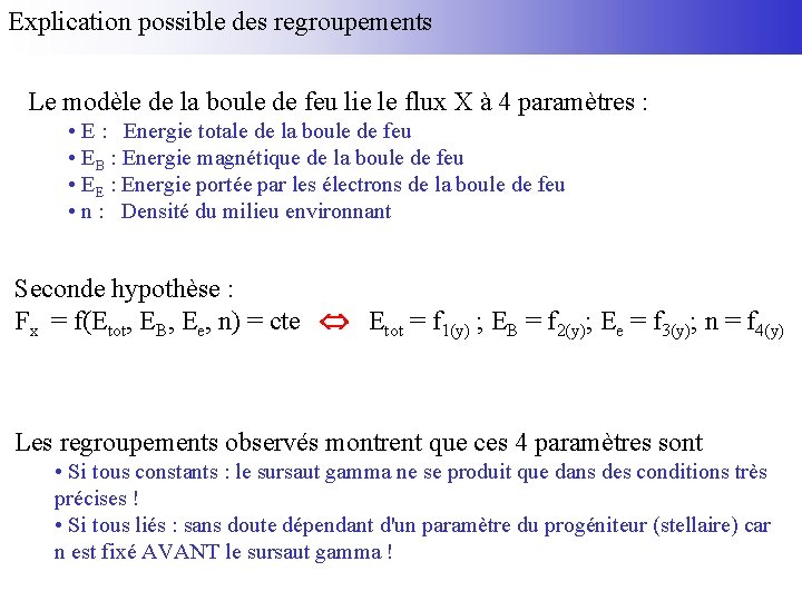 Explication possible des regroupements Le modèle de la boule de feu lie le flux