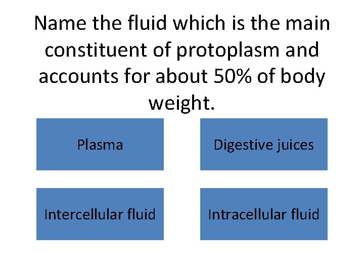 Name the fluid which is the main constituent of protoplasm and accounts for about