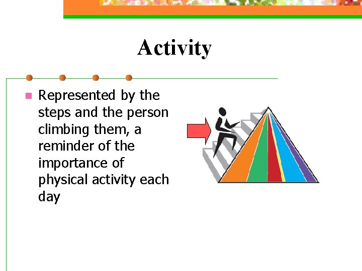 Activity n Represented by the steps and the person climbing them, a reminder of