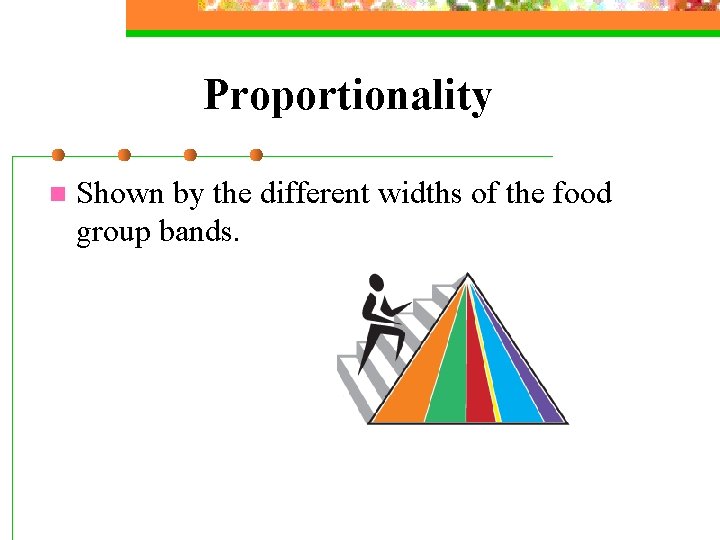 Proportionality n Shown by the different widths of the food group bands. 