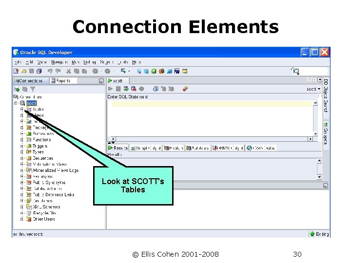 Connection Elements Look at SCOTT's Tables © Ellis Cohen 2001 -2008 30 