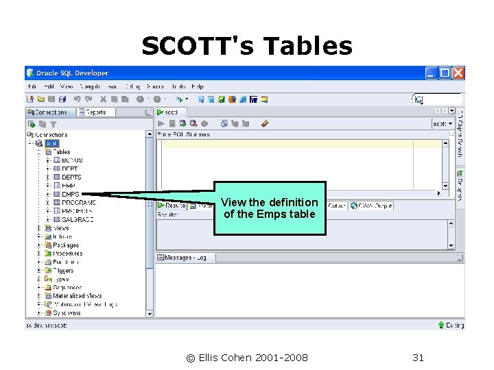 SCOTT's Tables View the definition of the Emps table © Ellis Cohen 2001 -2008