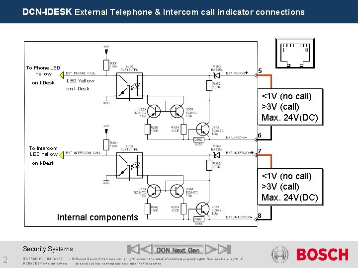 DCN-IDESK External Telephone & Intercom call indicator connections To Phone LED Yellow + 5