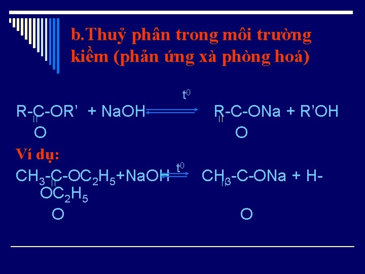 b. Thuỷ phân trong môi trường kiềm (phản ứng xà phòng hoá) t 0