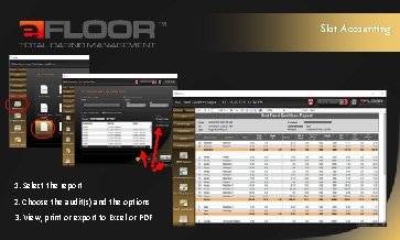 Slot Accounting 1. Select the report 2. Choose the audit(s) and the options 3.