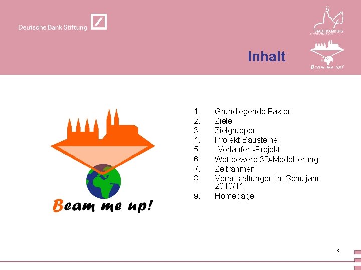 Inhalt 1. 2. 3. 4. 5. 6. 7. 8. 9. Grundlegende Fakten Ziele Zielgruppen