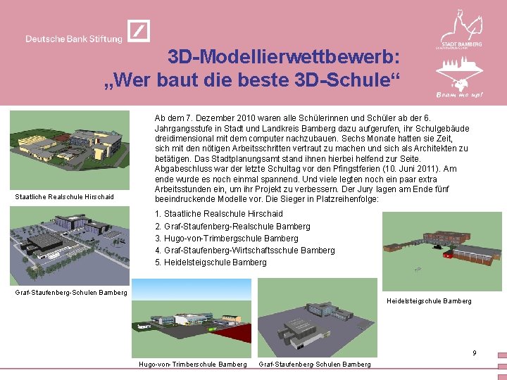 3 D-Modellierwettbewerb: „Wer baut die beste 3 D-Schule“ Staatliche Realschule Hirschaid Ab dem 7.