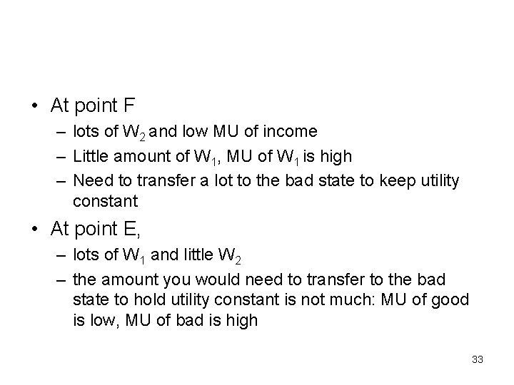  • At point F – lots of W 2 and low MU of