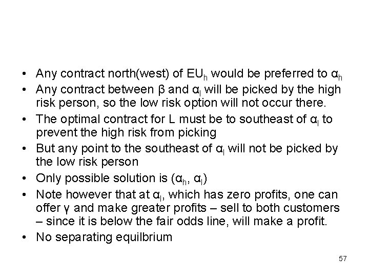  • Any contract north(west) of EUh would be preferred to αh • Any