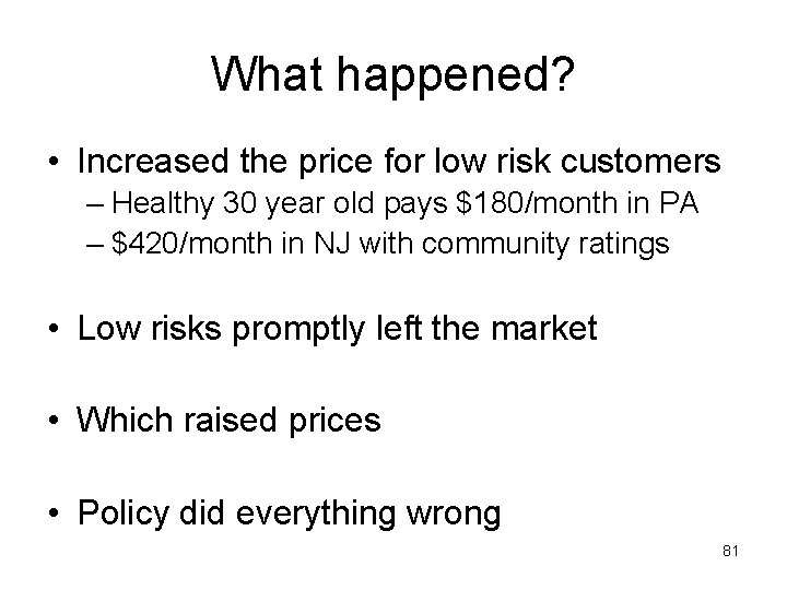 What happened? • Increased the price for low risk customers – Healthy 30 year