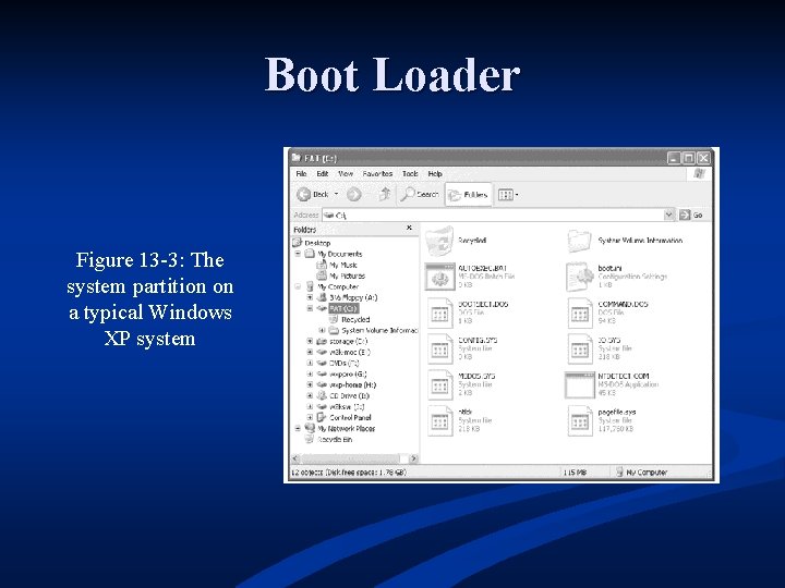 Boot Loader Figure 13 -3: The system partition on a typical Windows XP system