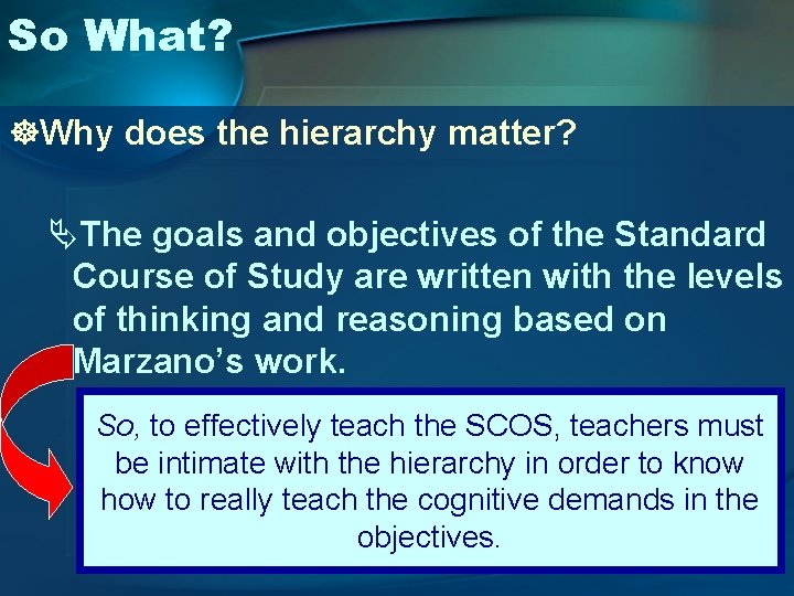 So What? ]Why does the hierarchy matter? ÄThe goals and objectives of the Standard