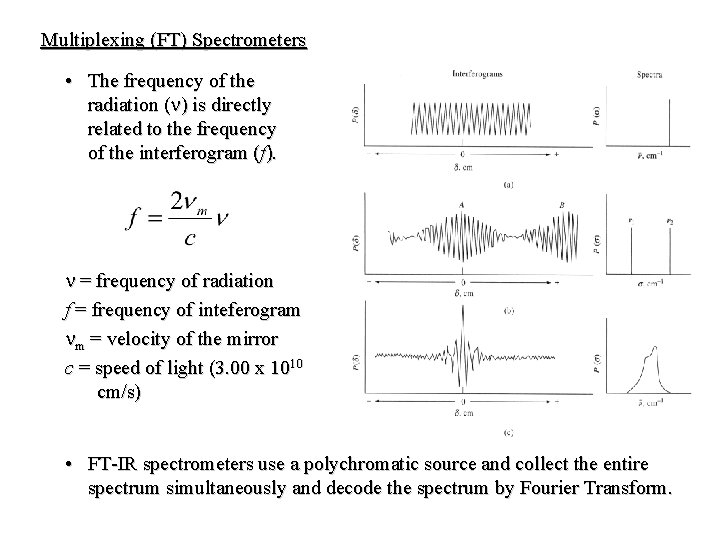 Multiplexing (FT) Spectrometers • The frequency of the radiation (n) is directly related to