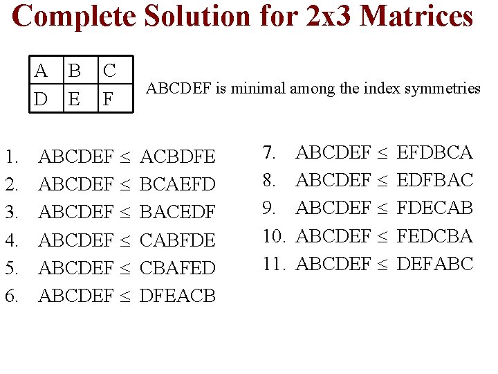 Complete Solution for 2 x 3 Matrices A D 1. 2. 3. 4. 5.