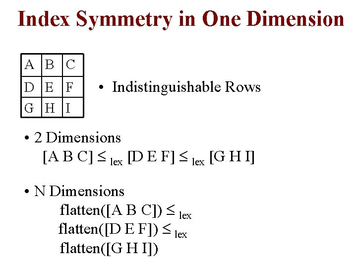Index Symmetry in One Dimension A B C D E F G H I
