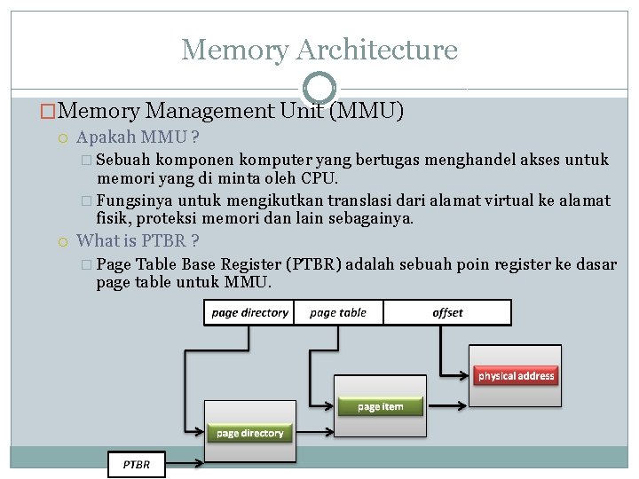 Memory Architecture �Memory Management Unit (MMU) Apakah MMU ? � Sebuah komponen komputer yang