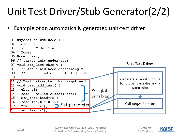 Unit Test Driver/Stub Generator(2/2) • Example of an automatically generated unit-test driver 01: typedef